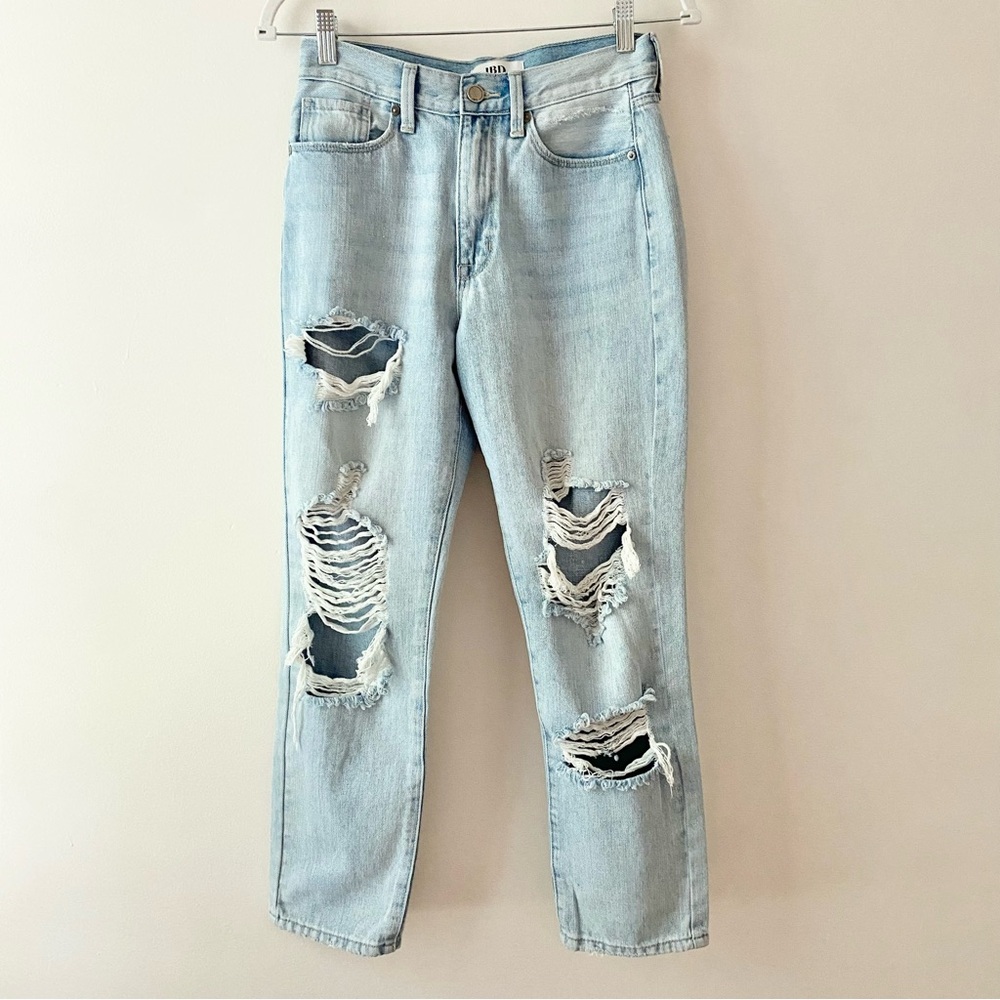 JBD Just Black Denim High Rise Ripped Straight Leg Ankle Jeans LightWash Size 25